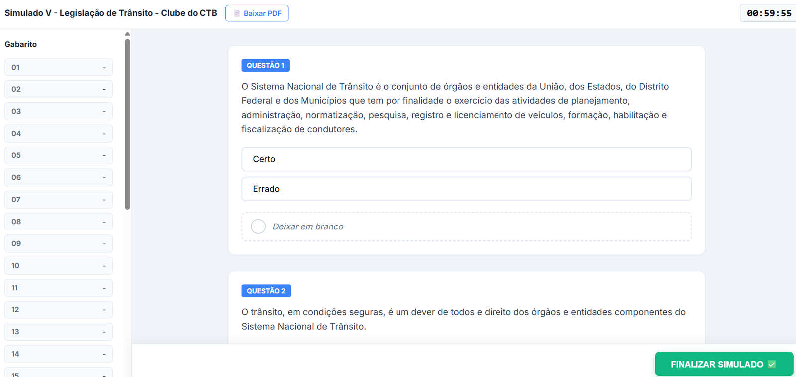 Simulados - execução